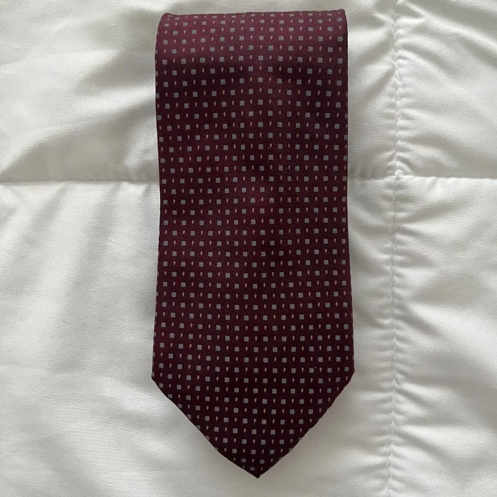 Barneys New York Silk Necktie Maroon Geometric Party Office Corporate Chic